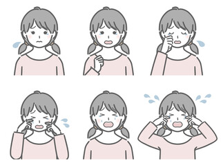 泣く表情の強弱　私服の女の子