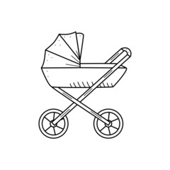 Fototapeta na wymiar Baby stroller for walking cartoon doodle style. Vector illustration cradle newborn.