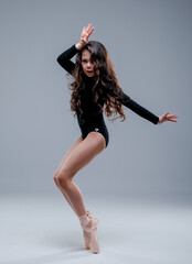 ballet dancer in studio, rythmic gymnastic girl