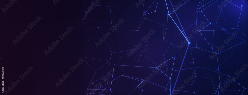 Aufkleber panoramic abstract background of connecting dots as plexus in blue and purple.