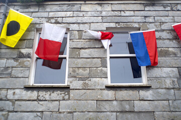 May Day flags Padstow Cornwall Egnland UK May 1st 2022