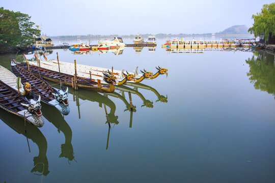 Many dragon boats on Dongqian Lake