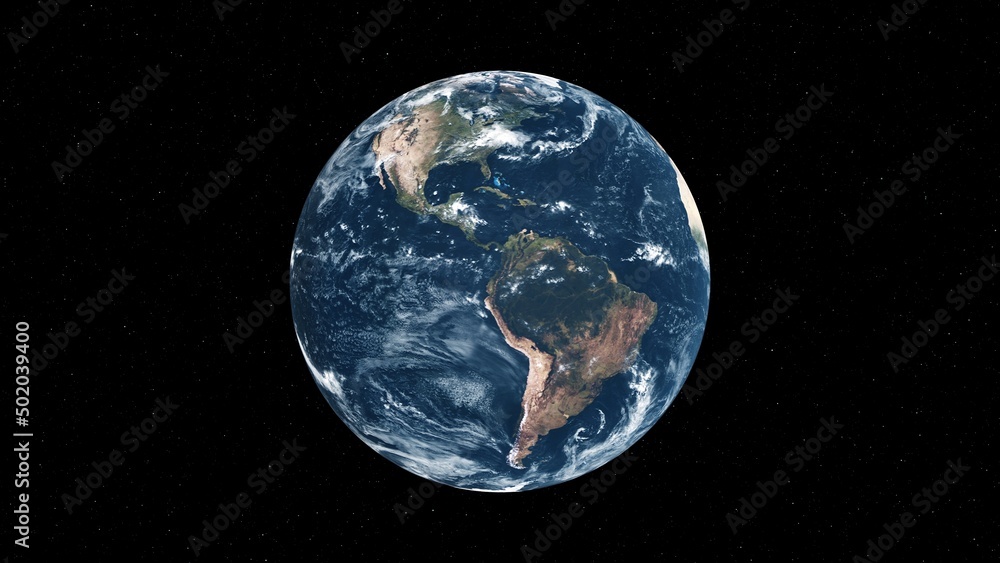 Poster planet earth with realistic geography surface and orbital 3d cloud atmosphere . outer space view of 