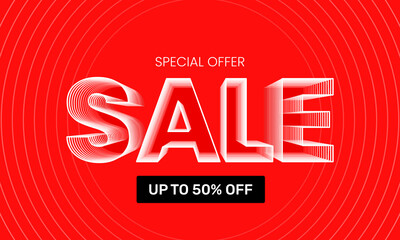 Sale text line gradient style design on red background