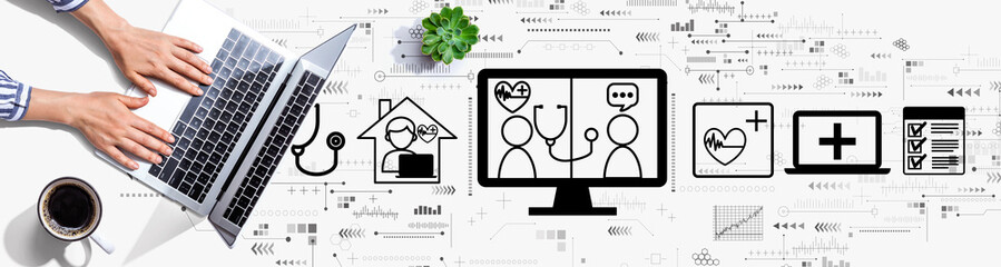Telehealth theme with person using a laptop computer