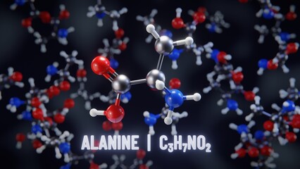Alanine molecular structure. 3D illustration