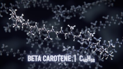 Beta-Carotene molecular structure. 3D illustration - obrazy, fototapety, plakaty