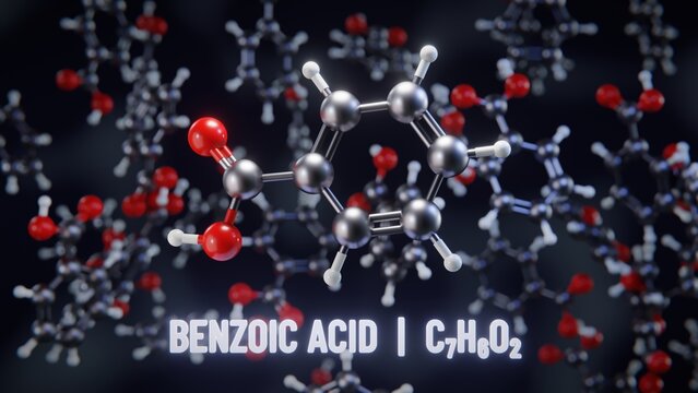 Benzoic acid molecular structure. 3D illustration