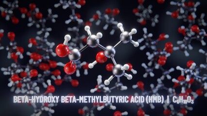 Beta-Hydroxy beta-methylbutyric acid (HMB) molecular structure. 3D illustration