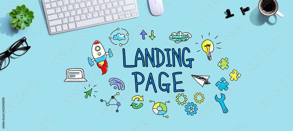 Poster landing page with a computer keyboard and a mouse