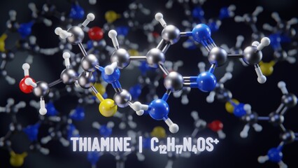 Thiamine (Vitamin B1) molecular structure. 3D illustration