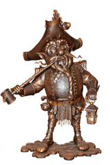 Floor lamp in the form of a sculpture of an old fairy-tale pirate. The image is isolated on a white...