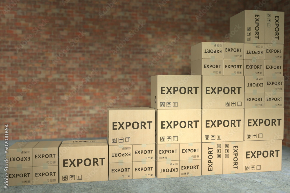 Poster cartons with export text compose a rising chart, business success related conceptual 3d rendering