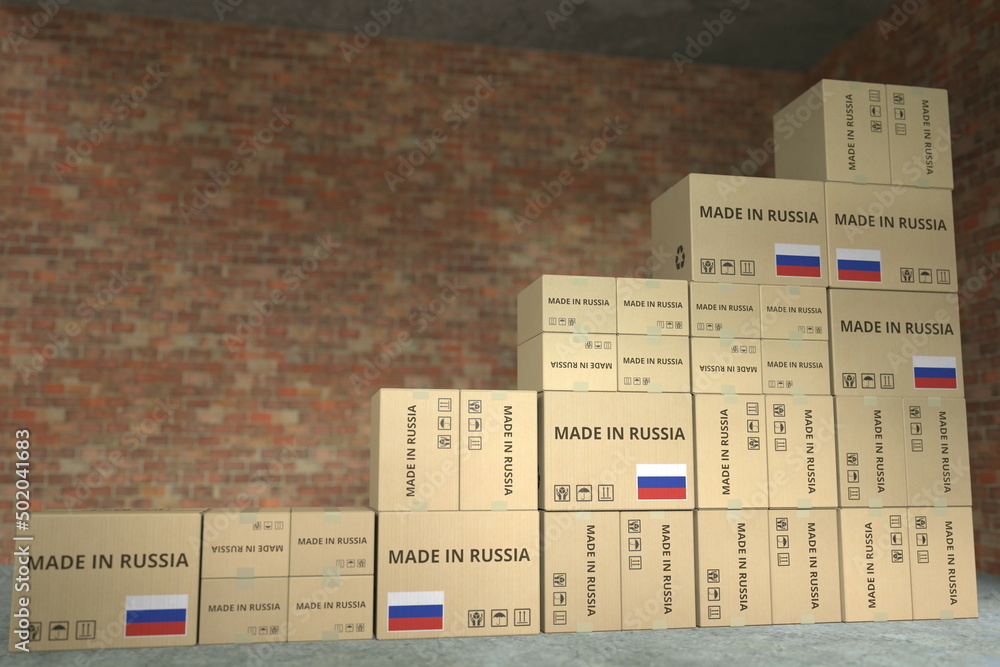 Poster cartons with made in russia text compose a rising chart, business success related conceptual 3d rend