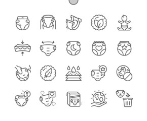Diaper. Absorbent, light and organic materials. Baby care. Newborn, maternity. Pixel Perfect Vector Thin Line Icons. Simple Minimal Pictogram