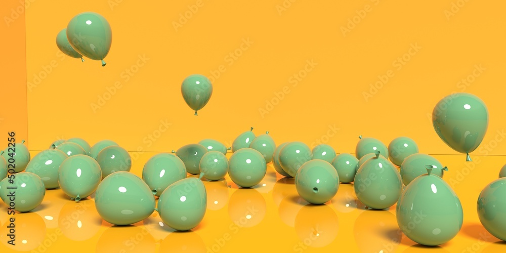 Poster scattered balloons on a colored background - 3d render