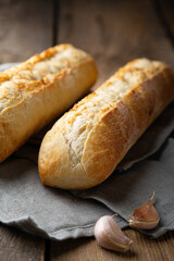 Crispy baguette with butter and garlic