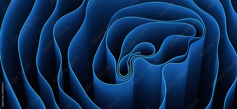 Wall mural abstract blue wave background, night simple and elegant 3d render wallpaper