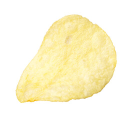 Single potato chip isolated on white background.