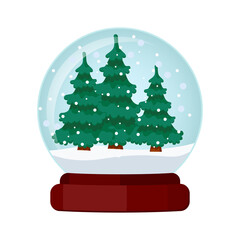 Glass ball with snow and Christmas trees