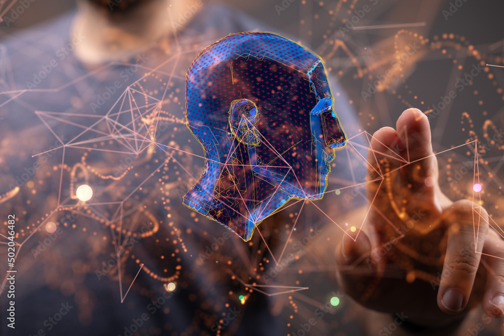 Poster human head and brain.deep learning , machine learning and artificial intelligence , ai technology,