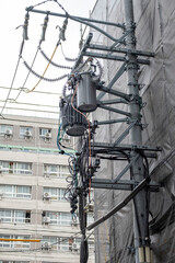 入り組んだ電信柱と電線