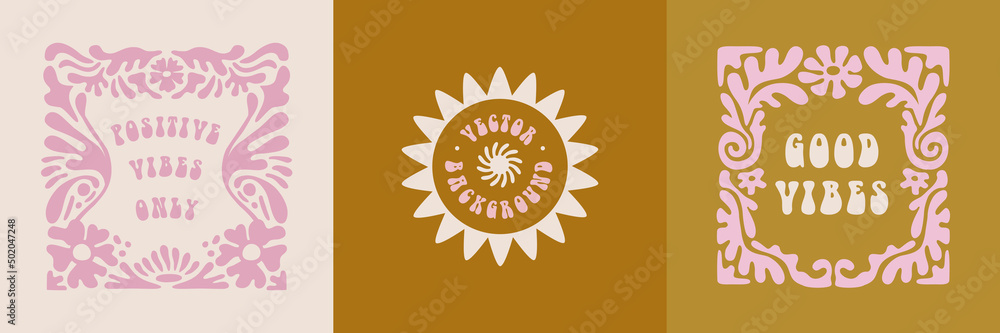 Poster Vector illustration in simple linear style - design templates - hippie style - frames and prints with copy space for text