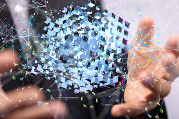 small data Cloud technology. Polygonal wireframe art looks like constellation