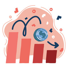 Vector illustration of dollar coin is falling down