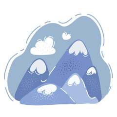 Vector illustration of Mountain Rocky range landscape shape. Hiking mountains peaks, hills and cliffs. Climbing stone mountain silhouette shape, rocky cliff