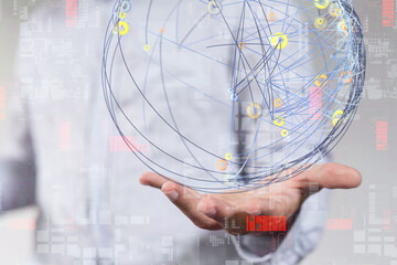 Global network. Blockchain. 3D illustration. Neural networks and artificial intelligence. Abstract