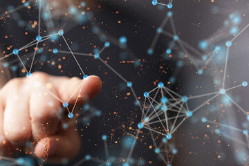 Global network. Blockchain. 3D illustration. Neural networks and artificial intelligence. Abstract