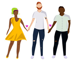 Bisexual guys and girl vector illustration people