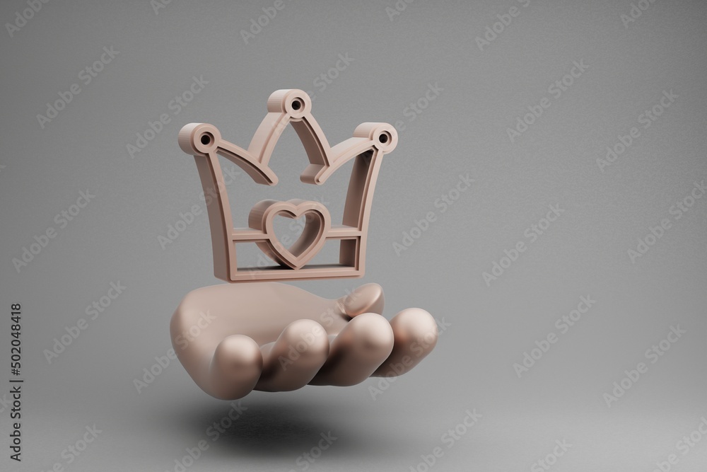 Aufkleber beautiful abstract illustrations golden hand holding crown with heart symbol icon on a gray backgrou