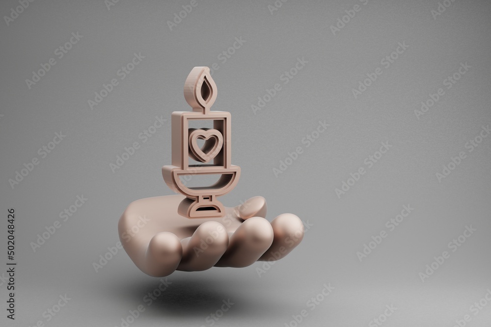 Poster beautiful abstract illustrations golden hand holding candle with heart symbol icon on a gray backgro