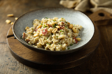 Quinoa with smoked ham and peanut