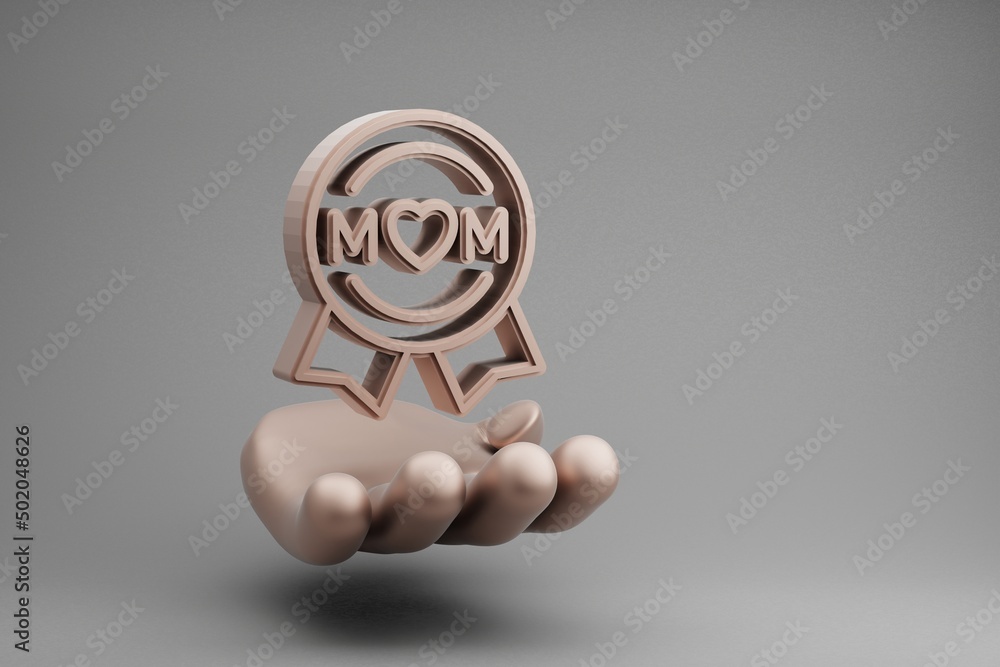 Aufkleber beautiful abstract illustrations golden hand holding badge with word mom and heart symbol icon on a 