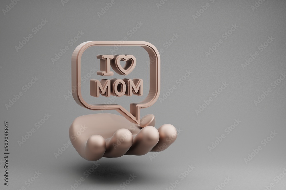 Aufkleber beautiful abstract illustrations golden hand holding message with words i love mom and heart symbol 