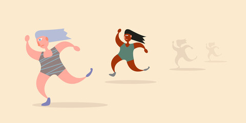 Fototapeta na wymiar women running outdoor. Vector abstract girls jogging. vector sport illustration with abstract style cartoon womens
