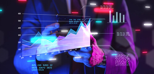 Finance forecast graph chart data, financial planning marketing, business man working on stock...
