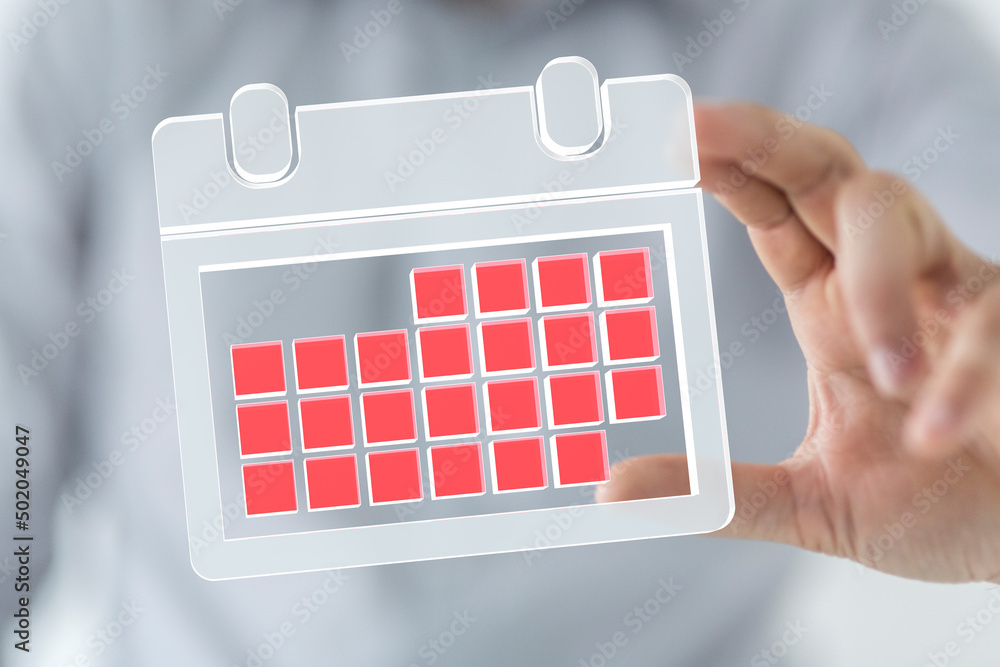 Poster minimal calendar icon with hand isolate on soft pink background. paper calendar icons. calendar date