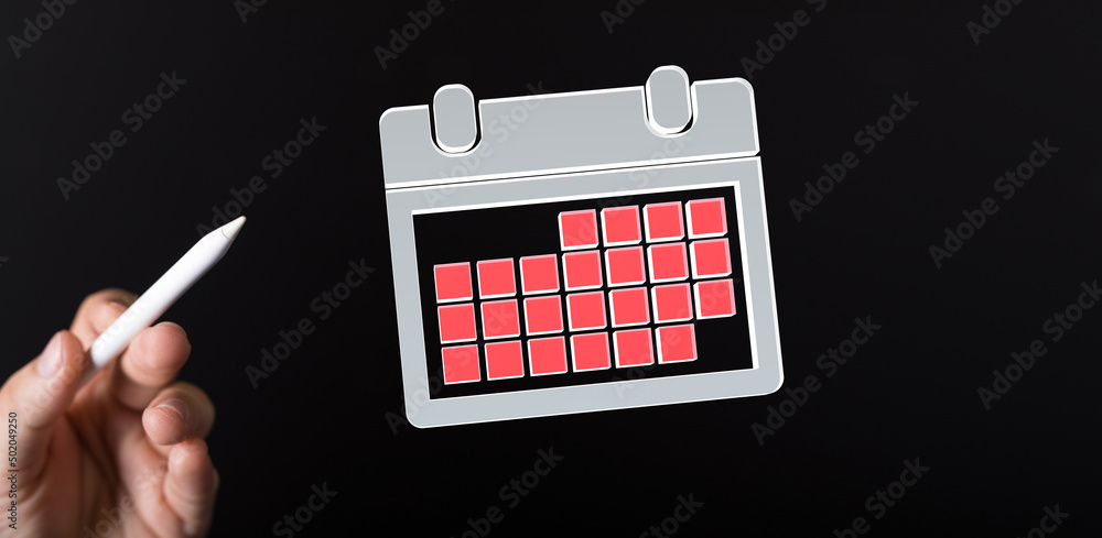 Poster minimal calendar icon with hand isolate on soft pink background. paper calendar icons. calendar date