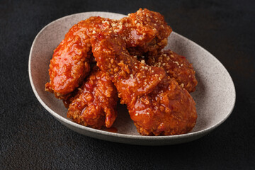 Korean fried chicken in spicy sauce