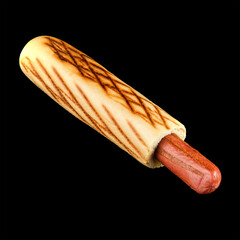 french hot dog on black background.