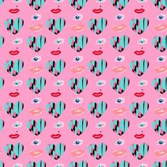seamless pattern with hearts and lips
