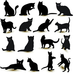 Cat silhouette, icons, set, Vector Art