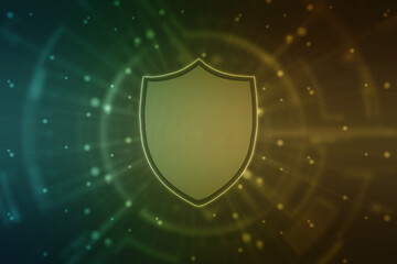 Fototapeta premium Protect and Security concept. Digital Shield on abstract technology background, Cyber security and information or network protection. Future technology web services for business and internet project