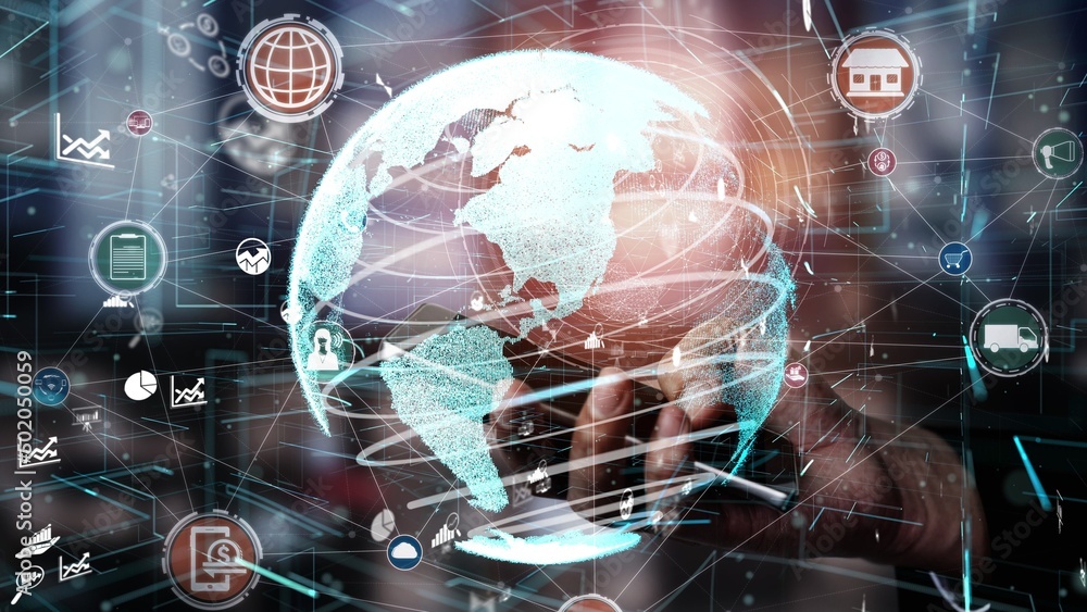 Poster conceptual people network linking and connection . 3d render computer graphic .