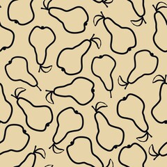 Seamless vintage pattern. Black outline of a pears . Beige background. vector texture. fashionable print for textiles, wallpaper and packaging.