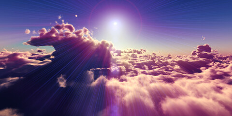 Fototapeta premium fly above clouds sunset landscape